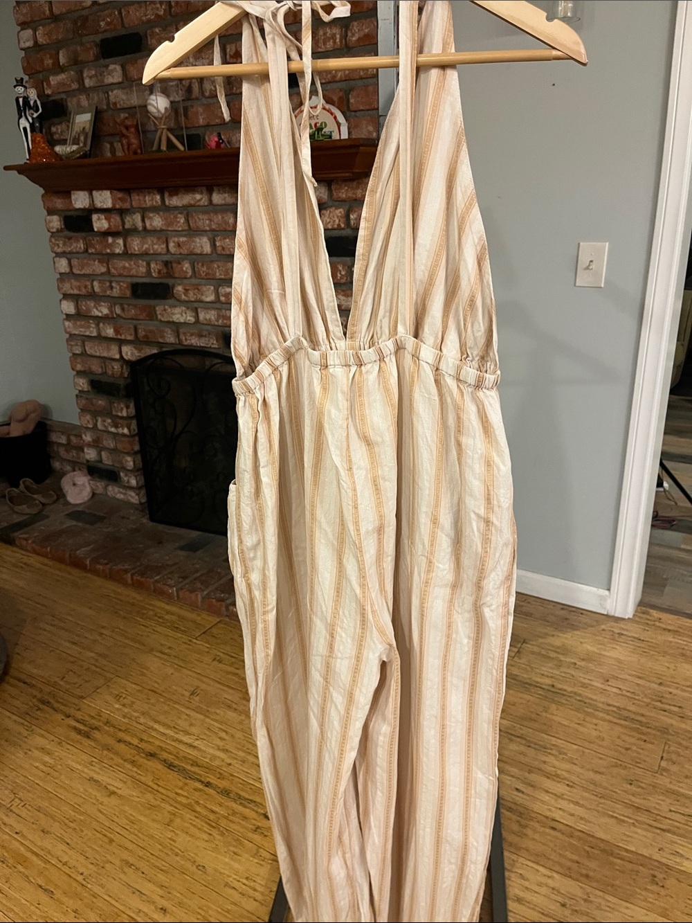 Cider Striped Cream Tie-Shoulder Jumpsuit - Picture 5 of 6
